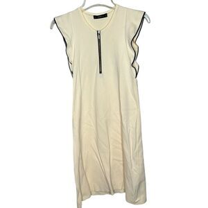 Zara Knit Zip Front Cream/Black Midi Dress. Size Small.
